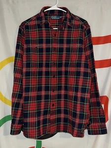 Vintage Polo Ralph Lauren Plaid Flannel Shirt Mens Medium Long Sleeve Button Up - Picture 1 of 9