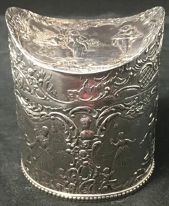 800 Silber Teedose Hanau Germany Romantische Szenen ausgefallene Form 169 gr - Bild 1 von 12