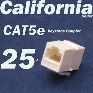 25 pcs Lot CAT5 Inline RJ45 Keystone Wall Coupler Jack Adapter 8P8C White CAT5e - Picture 1 of 12