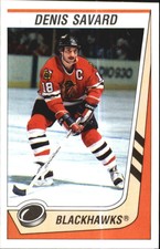 1989-90 Panini Stickers Chicago Blackhawks Hockey Card #49 Denis Savard