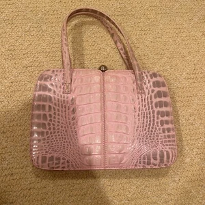 EUC Chic Emanuel Ungaro Vintage Croc Leather Pink Gray Purse 100% Genuine - Picture 1 of 6