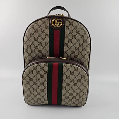 GUCCI Ophidia средний $2550 бежевый и черное дерево GG холст рюкзак новый и подлинный - Изображение 1 из 4