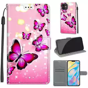 For iPhone 11 12 Pro Max XR XS X 6 7 8 SE 2020 Butterfly Flip Wallet Phone Case - Picture 1 of 12