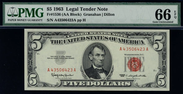 MALACK $5.00 1963 PMG 66 EPQ Great color. pm0033 - Image 1 of 1