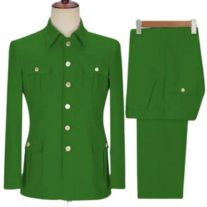 Fashion Men's Zhongshan Collar Suits Two-piece Blazers Jacket+pants Tang Suits - Picture 1 of 42