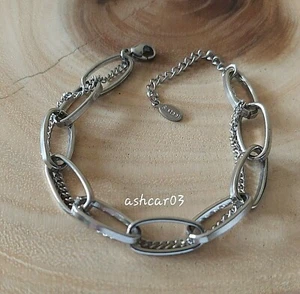 Silver Stainless Steel Double Layer Link Charm Chain Bracelet Unisex Women Men - Picture 1 of 3