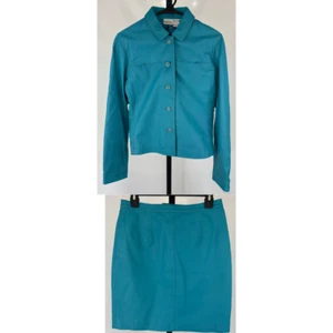 * RARE* VTG Newport News Blue Teal Leather Suit Blazer and Skirt Size 6 - Picture 1 of 8