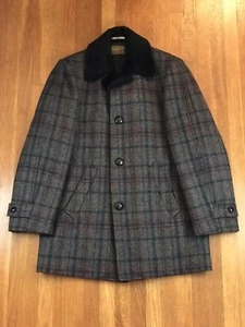 Mens, Vintage Pendleton Western Ranch Coat, Gray Navy Red Plaid, Sherpa Collar - Picture 1 of 20