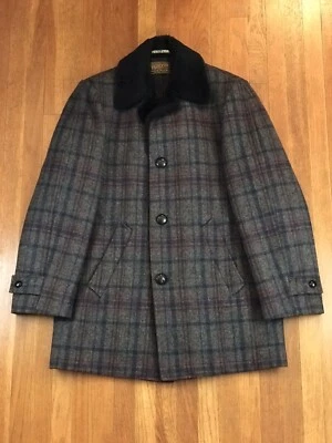Mens, Vintage Pendleton Western Ranch Coat, Gray Navy Red Plaid, Sherpa Collar - Image 1 of 4