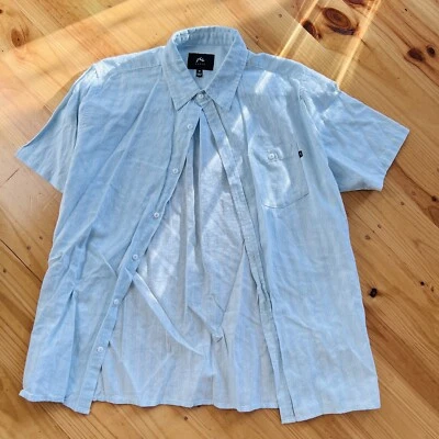 Camisa de lino a rayas oxidada talla M para hombre azul abotonada patinador ropa de surf surfista top Foto 1 de 4