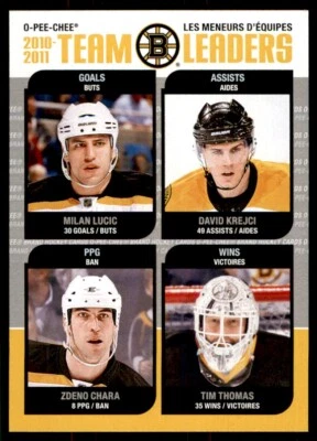 2011-12 O-PEE-CHEE TEAM LEADERS MILAN LUCIC/DAVID KREJCI/ZDENO CHARA/TIM THOMAS - Image 1 of 2