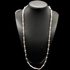Vintage Monet Elongated Textured Brushed Silver Tone Metal Bead Chain Necklace