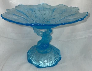 Portieux Vallerysthal Vidrio Azul Turquesa Árbol Tronco Pedestal Compote Plato - Imagen 1 de 12