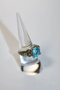 Anillo de topacio azul corte cojín Barbara Bixby talla 6,75- plata de ley 925, oro de 18k - Imagen 1 de 11