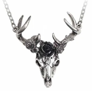 White Hart, Black Rose Necklace, Gothic Skull Witch Pagan Wicca, Alchemy England - Picture 1 of 6