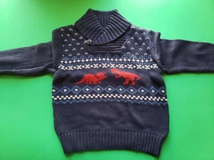BOYS INFANT TCP BLUE DINOSAUR SHAWL COLLAR SWEATER SIZE 9-12 MONTHS NWT  - Picture 1 of 9