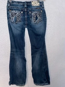Miss Me Boot Jeans girls Size 16 Embellished Rhinestones Blue Denim Angel Wings - Picture 1 of 8