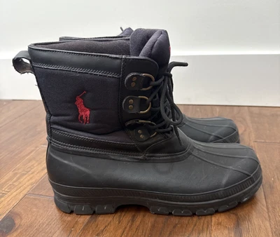 Polo Ralph Lauren Crestwick Rain Waterproof Boots Mens 13D Black Duck Big Pony - Image 1 of 4