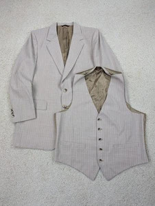 Suit Mens 40R Tan Pinstripe Wool Vintage 2 Piece Jacket Vest Set Union Made USA - Picture 1 of 17