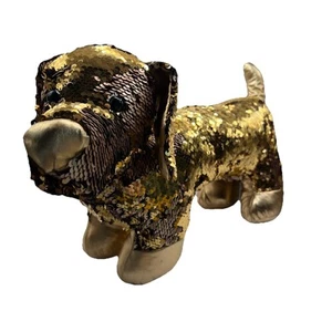 Dandee Gold Sequin Wiener Dog Plushie – Reversible Dachshund Stuffed Doggie - Picture 1 of 7