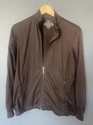 IZOD Women M Full Zip Golf Jacket Soft Fleece Brown Zip Pockets Mock Neck FLAWS - Image 1 of 4