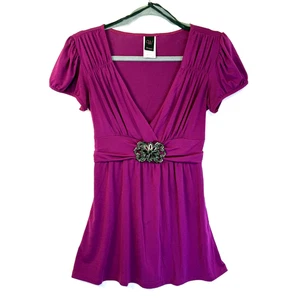 VTG Y2K 90s Wrapper Babydoll Top Womens Size M Purple Buckle V-Neck Fairy Whimsy - Picture 1 of 8