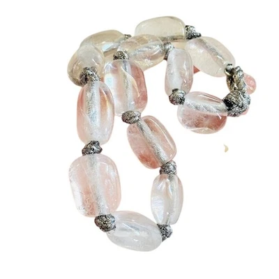 VTG Rock Crystal Quartz Nugget Necklace natural large beads sterling 255g 19" - Image 1 of 4