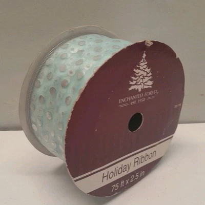 Enchanted Forest 2013 Holiday Christmas Ribbon 2.5In 70ft Blue Silver Polkadots  - Image 1 of 4