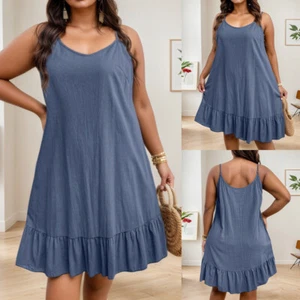 Plus Size Women's Ruffle Strappy Mini Dress Ladies Casual Loose Holiday Sundress - Picture 1 of 11