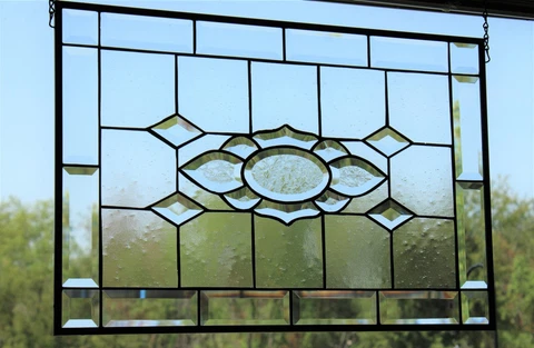 "POSITIVE ENERGERY" Beveled Stained Glass Panel 24 ½” x16 ½” Cover