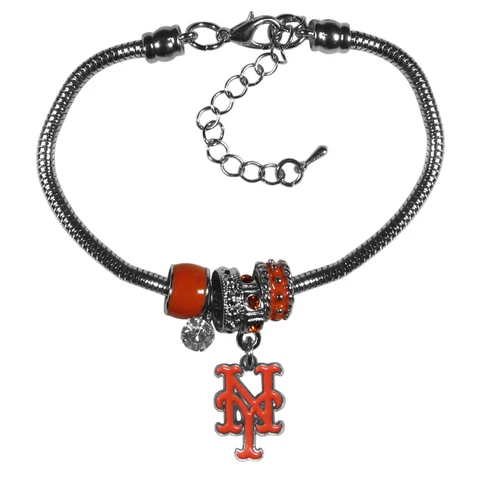 New York Mets Snake Chain Bracelet with Euro Beads MLB Licensed Jewelry Cover