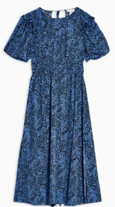 Topshop Blue Ruffle Balloon Sleeve Open Back Midi Dress Size 10 Petite New BNWT - Picture 1 of 12