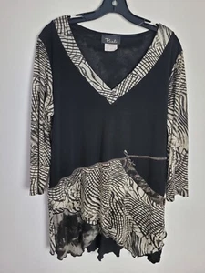 Vintage Bali Women’s Black Multi Tunic Size XL Artsy Layered Asymmetrical Hem  - Picture 1 of 7