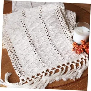 Boho Macrame Table Runner with Tassels 72 Inches Table Runner, 12" x 72" Cream - Picture 1 of 8