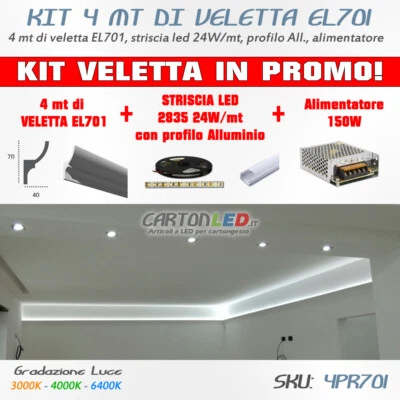 EL701 - Kit veletta per luce LED riflessa e diffusa da appoggio e cartongesso