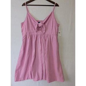 Old Navy Pink Fit & Flare Tie Front Smocked Linen Blend Mini Dress Summer XL New - Bild 1 von 9