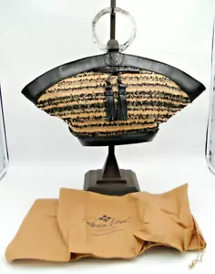 Patricia Nash Mandia Ebbe Woven Straw Leather Trim Large Satchel Lucite Ring Bag - Picture 1 of 8