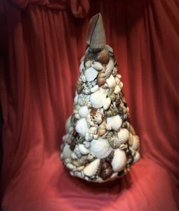 Vintage, Handmade Seashell Christmas Tree Beach, Ocean, Tropical  14”tall - Picture 1 of 12