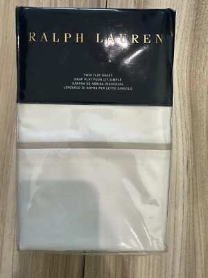 Ralph Lauren RL Palmer Percal Blanco Doble Hoja Plana Pálido Flnl $115 Nuevo con Etiquetas Foto 1 de 3