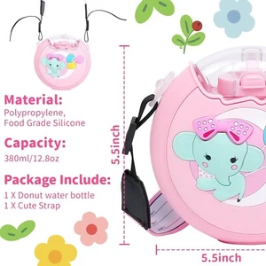 Elephant 13oz Donut Water Bottle with Straw for Kids, BPA Free (NEW) - Picture 1 of 5