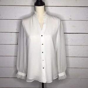 New Calvin Klein High Collar Blouse Button Front White Women's Small - Picture 1 of 10