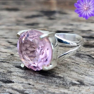 Pink Kunzite Gemstone 925 Sterling Silver Ring Handmade Jewelry Ring For Gift - Picture 1 of 3
