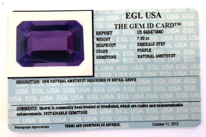 EGL USA CERTIFIED EMERALD STEP PURPLE NATURAL AMETHYST 7.93 CT LOOSE GEMSTONE - Picture 1 of 5