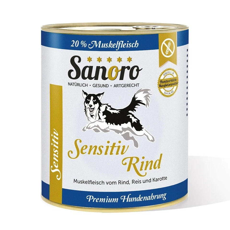 6 x 800 g Sanoro Sensitiv Rind Menü mit Bio-Gemüse für Hunde mit Leishmaniose - Bild 1 von 4