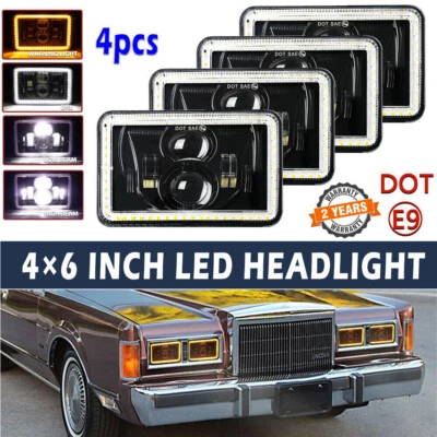 Proyector 4 piezas 4x6" faros LED haz alto-bajo DRL para Lincoln Town Car Continental Foto 1 de 4