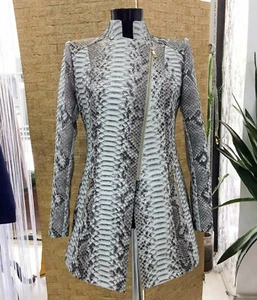 All Sizes Women's Genuine Python Leather Real Natural White Snake Skin Long Coat - Picture 1 of 4