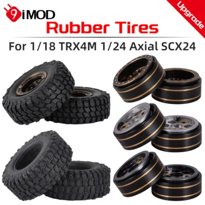 4x Brass Beadlock Hub Rad Gummireifen Reifen Felge für 1/18 1/24 TRX4M Autos - Bild 1 von 4