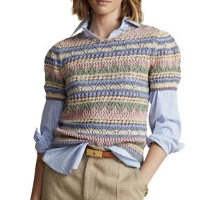Polo Ralph Lauren Women’s Striped Pointelle-Knit Sweater Pastel Size XS NWT $298