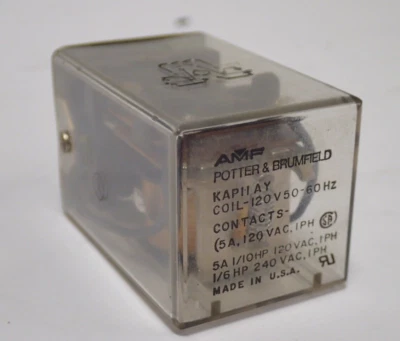 AMF POTTER & BRUMFIELD KAP11AY DPDT RELAY 120Vac COIL 5a 120Vac 1PH CONTACTS - Image 1 of 4