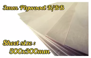 3mm Birch Plywood for Laser Safe B/BB Ply Sheet 500x300 Craft Models Pyrography - Picture 1 of 7